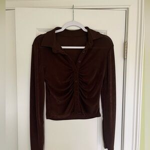 Brown Front Button Top M
